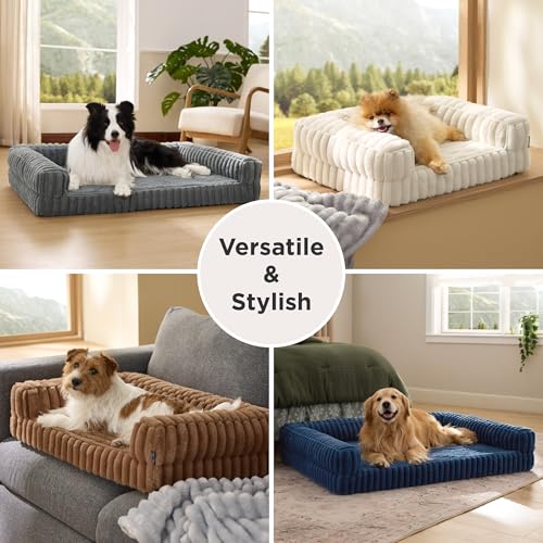 ComfyFleece® Memory Foam Orthopedic Small Dog Bed with Sides 24" (Camel Brown / 24.0"l X 18.0"w X 6"th)