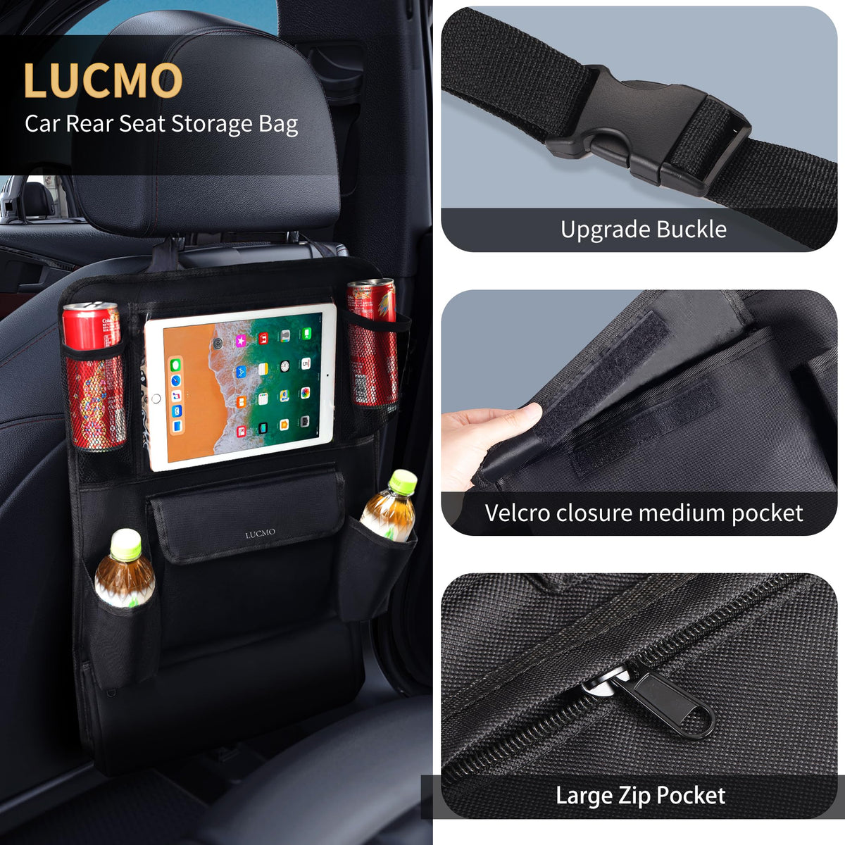 Car Backseat Organizer with Touch Screen Tablet Holder (Black / 1 Pack)