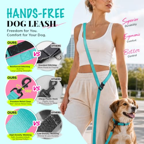 Hands Free Dog Leash (5.9-8.2 FT Teal)