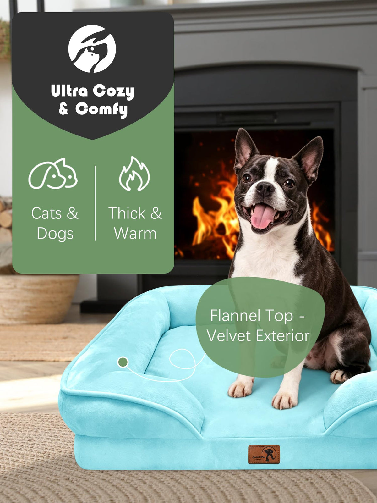 Orthopedic Dog Bed with Sides (24.0"L x 18.0"W x 6.0"Th / Ice Blue)