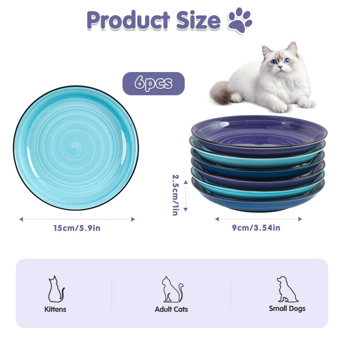 Ceramic Cat Bowls (3 Colors-6P-B)