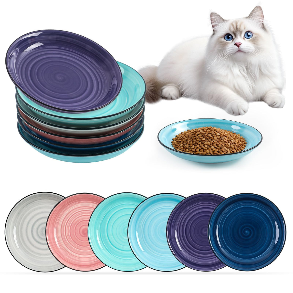 Ceramic Cat Bowls (6 Colors-6P)