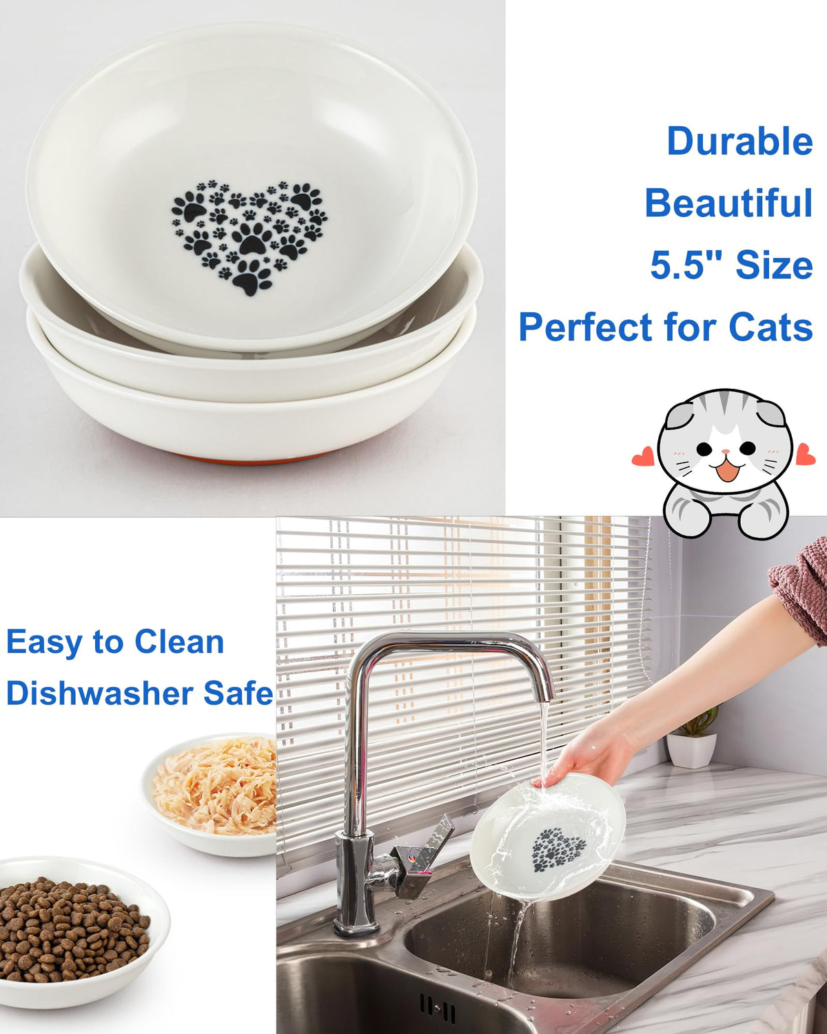 Ceramic Cat Bowl Whisker Friendly (6 Packs)
