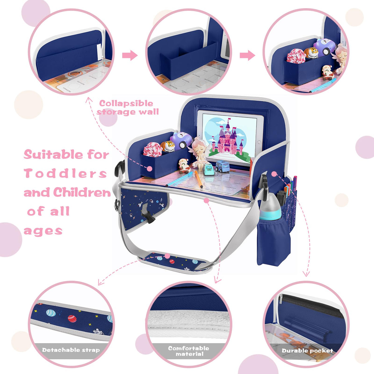 Car Seat Tray for Kids (Navy Space)