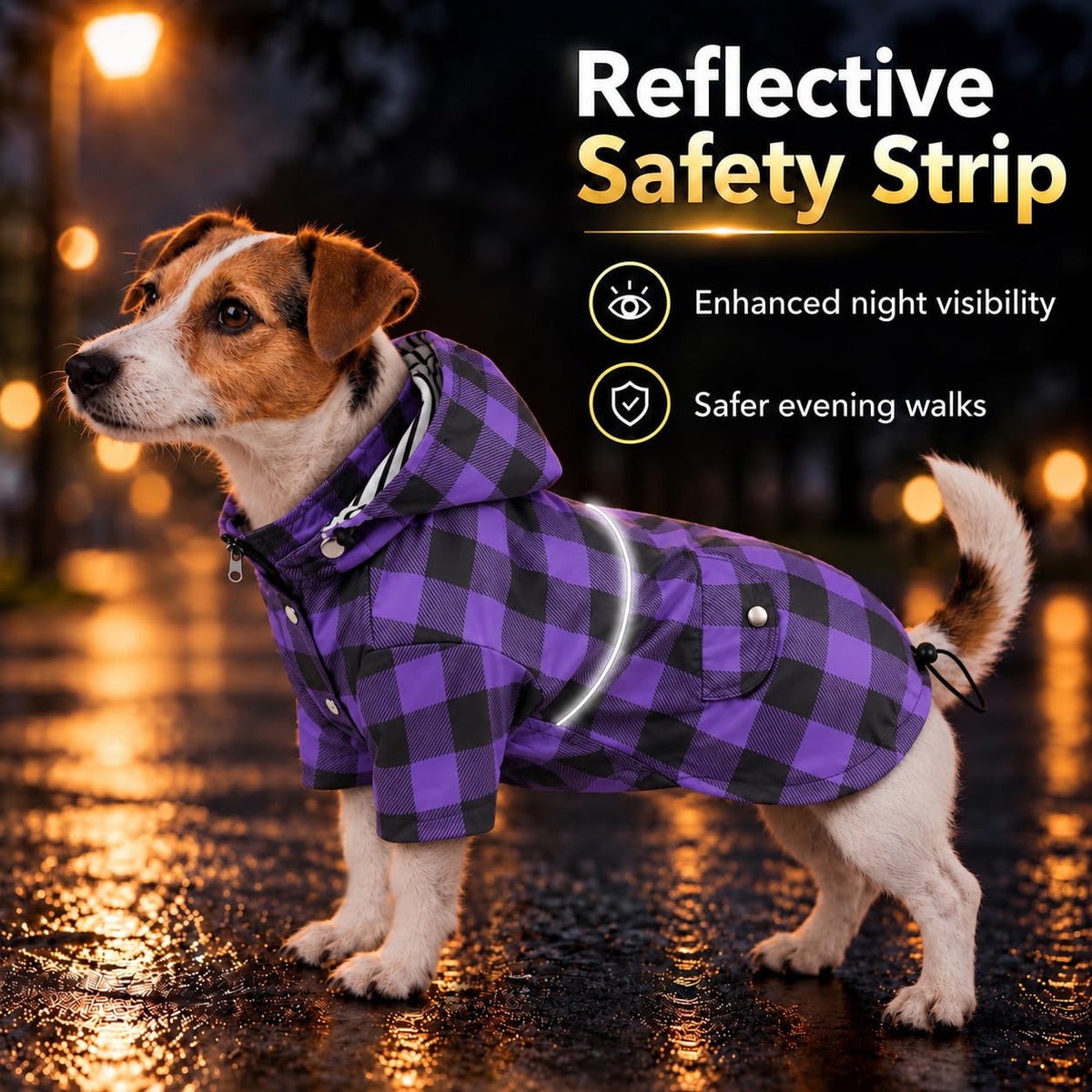 Dog Rain Coat Waterproof Raincoat Puppy Jacket with Buttons Zipper Hood Drawstring Fit for Yorkie Terrier Schnauzer Poodle Border Collie Labrador Golden Retriever 8lbs to 80lbs (Large / Purple/Black Paid)