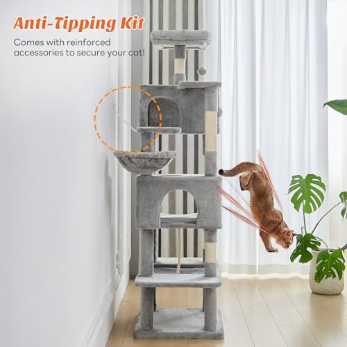 Large 66 Inch Cat Tree Tower with Sisal Scratching Post (Light Grey / 66 Inches)