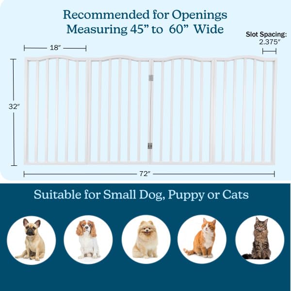 Pet Gate - 4-Panel Indoor Foldable Dog Fence for Stairs, Hallways, or Doorways - 72x32-Inch Wood Freestanding Dog Gates by PETMAKER (White) (White / 4 Panel)