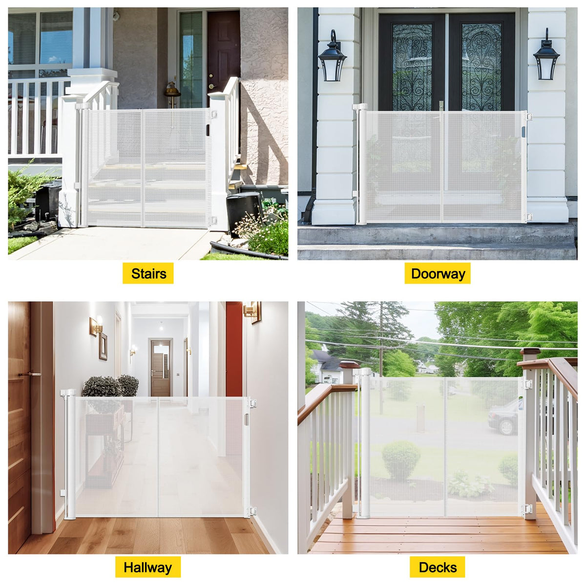 Reinforced 42" Extra Tall Retractable Baby Gates (White / Reinforced 42" Tall X 60" Wide)
