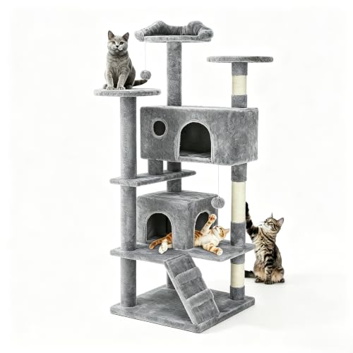 54 inch Cat Tree Tower with Scratching Posts (Light Grey / 54×19.7×19.7IN)