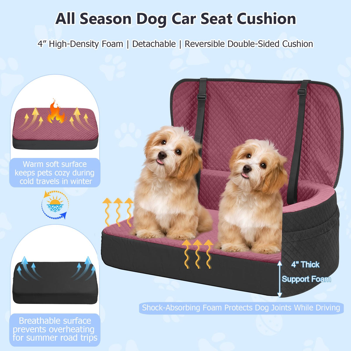 Large Dog Car Seat for Medium Sized Dogs Under 55lbs or 2 Smalls (Mauve / Large)