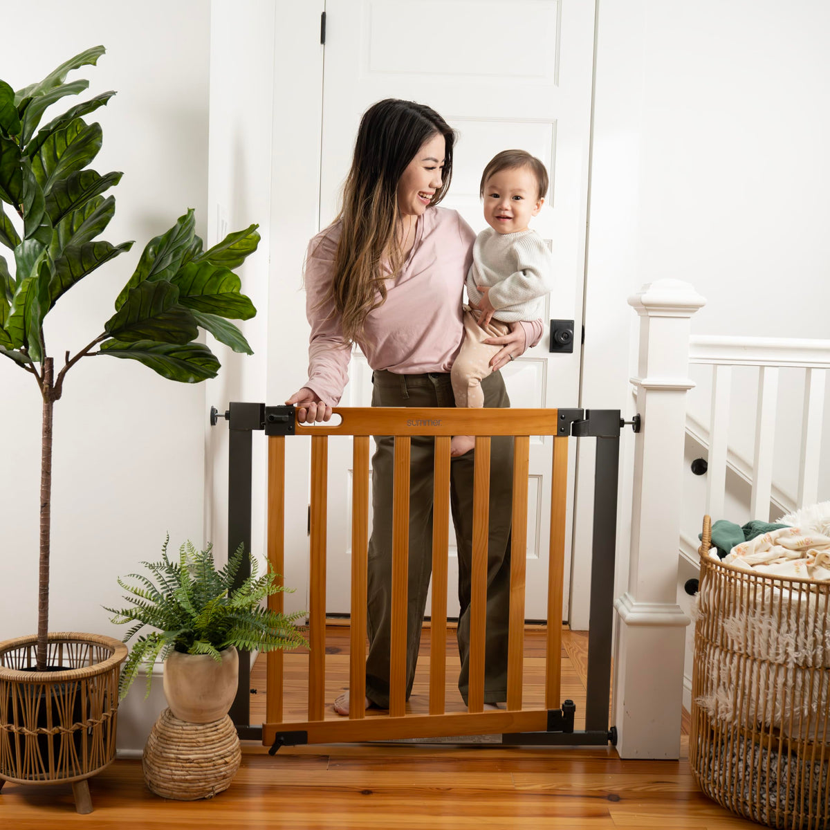 West End Extra Wide Safety Pet and Baby Gate (Oak Wood & Slate)