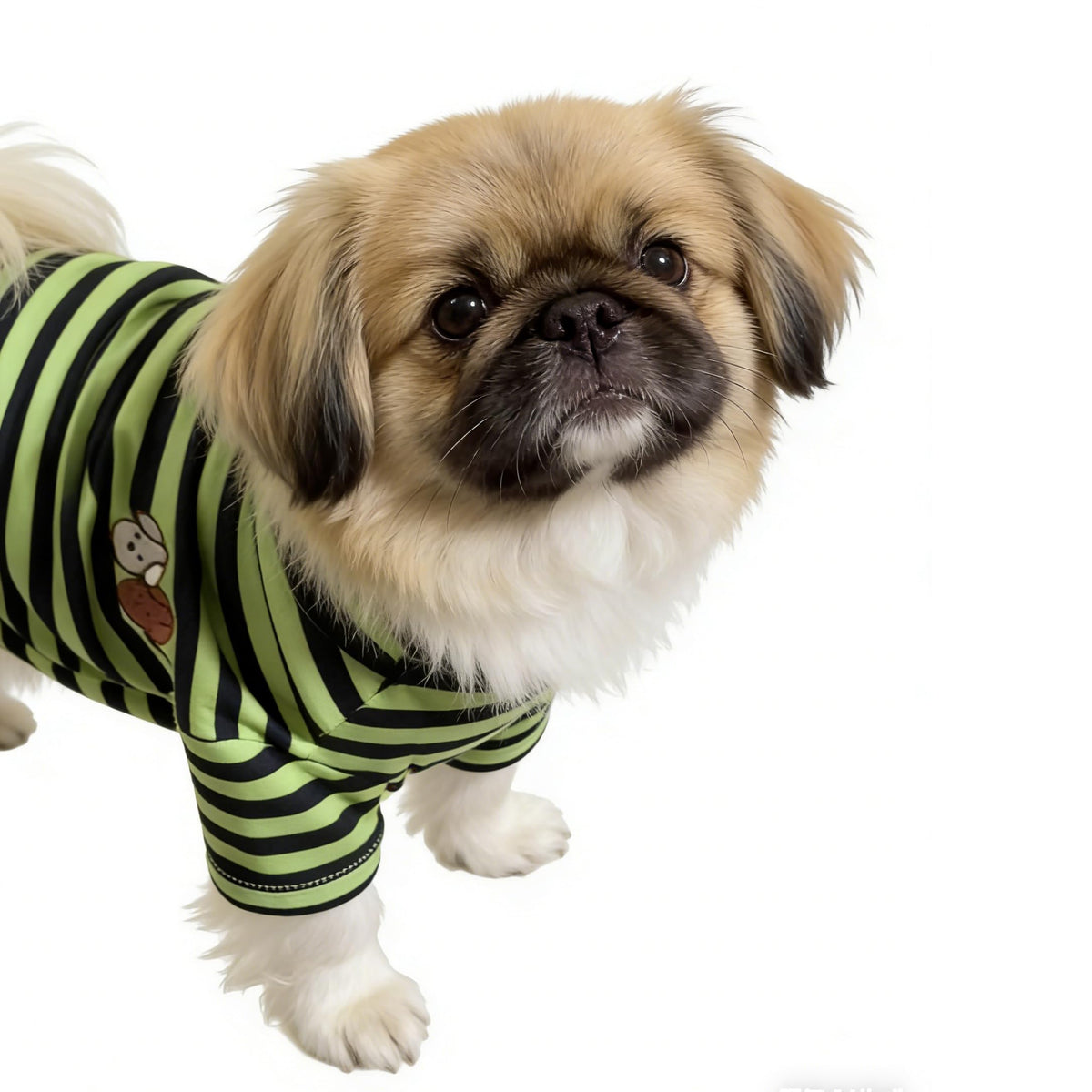 Turtleneck Dog Shirt Cute Doggie Embroidery Super Soft Dog Sweatshirt Stretchy Striped Puppy Pullover for Cats Small Medium Large Dogs (Green Striped / X-Small)