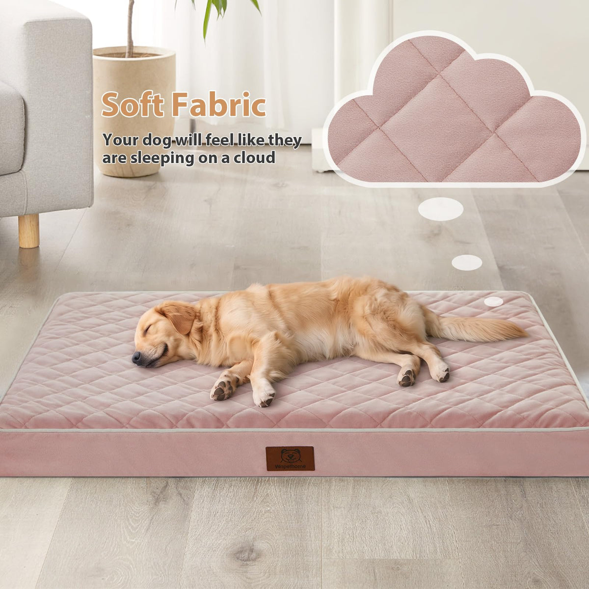 Orthopedic Waterproof Extra Large Senior Dogs Bed for Comfy Sleep (Pink / 42"L x 30"W x 4"Th)