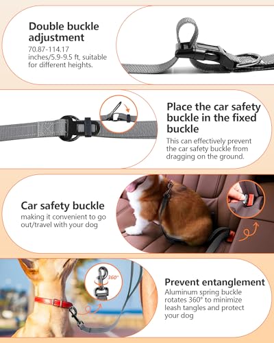 Hands Free Dog Leash with Seatbelt Set (Gray / 71-114‘’)