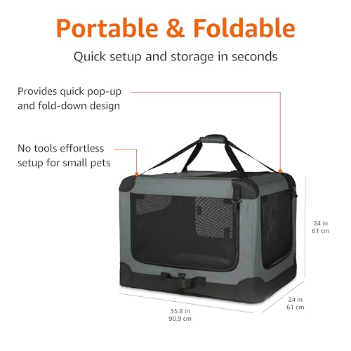 4 Door Portable Folding Soft Dog Crate (Grey / L 36" x 24" x 24")
