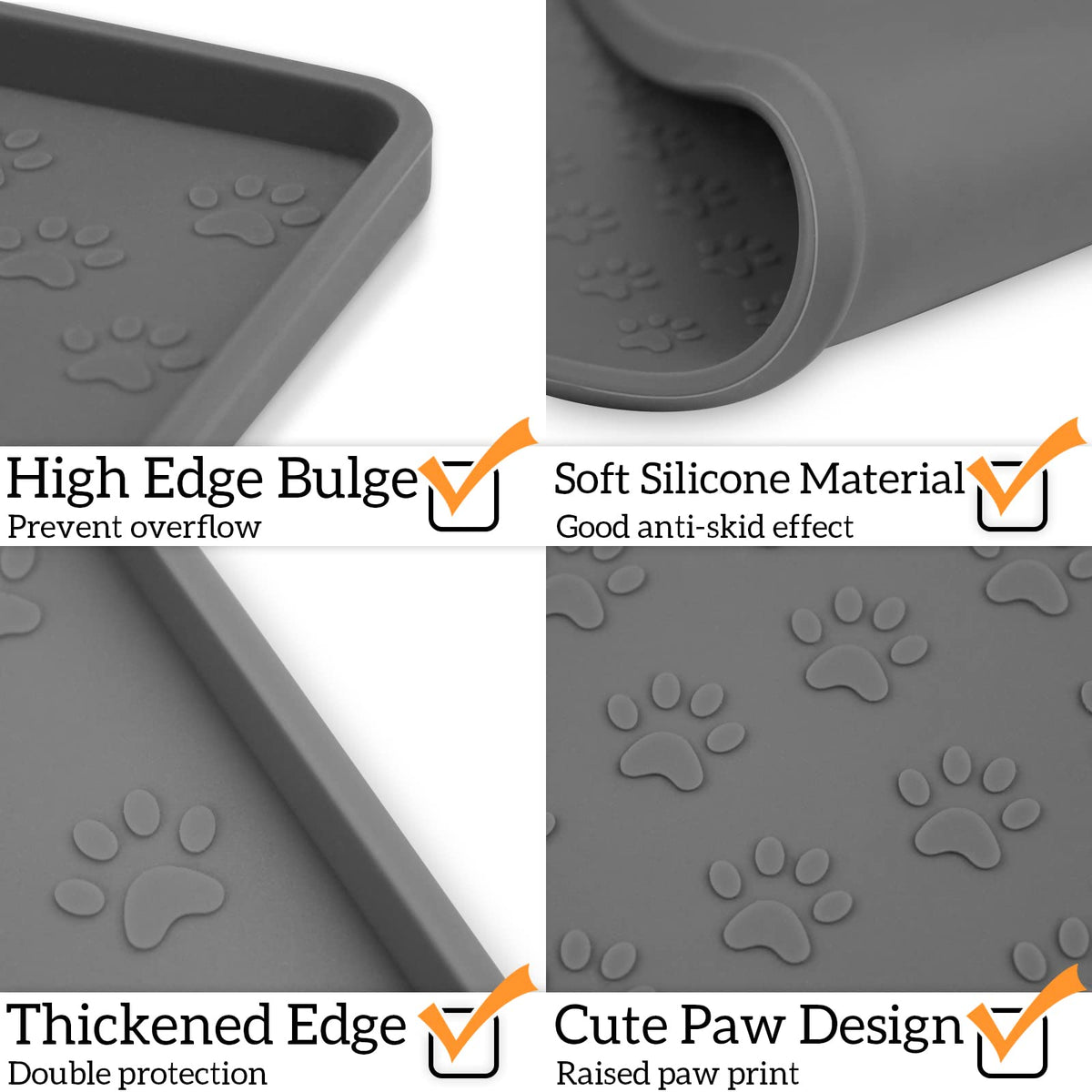 2 Pack Grey Pet Placemat for Dog and Cat (11.8"L x 11.8"W - 2 Pack / Grey)
