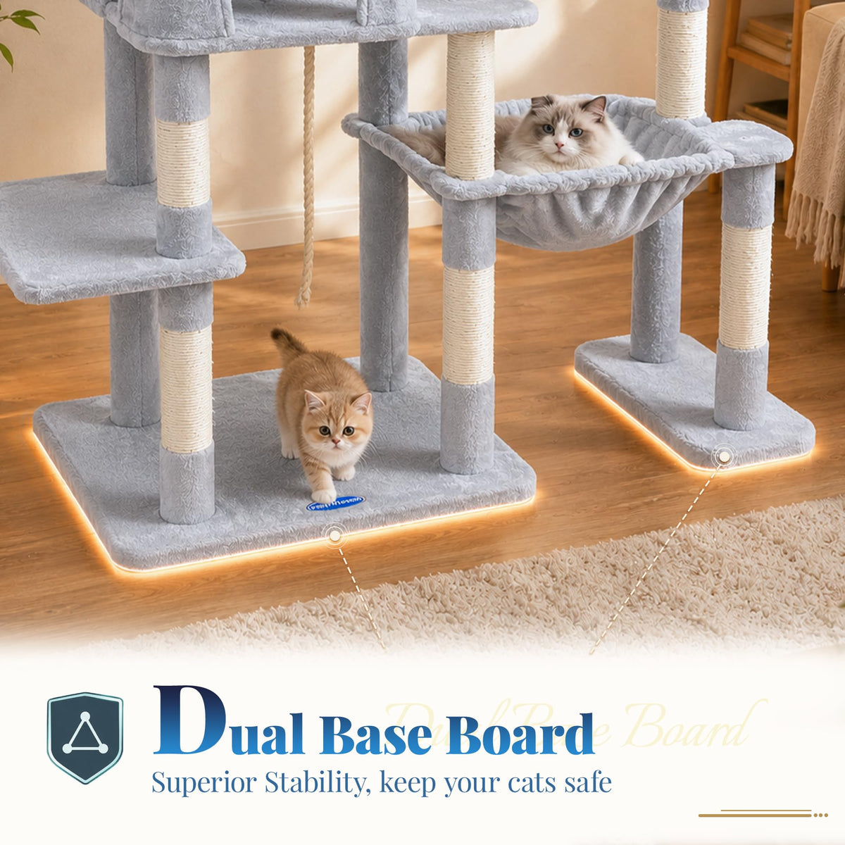 Cat Tree Tower with Stable Extended Base (Light Gray / 71.9 Inches)
