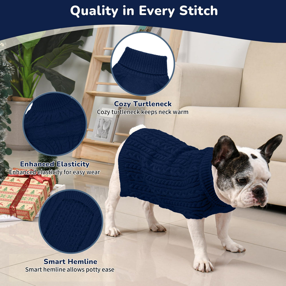 Dog Sweater 2 Pack for Medium Dogs (Navy & Blue / Medium)