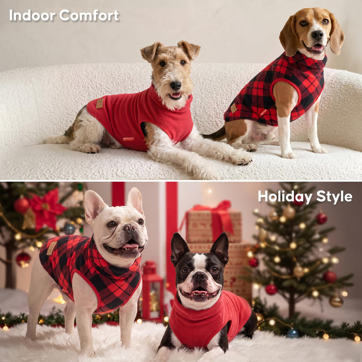2Pack Dog Christmas Sweater for Medium Dog Sweatshirt (X-Large (19-27lbs) / Red Plaid)