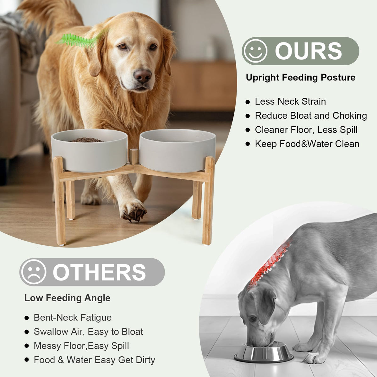 Elevated Dog Bowls Ceramic (8.3 in - 7.6 cups / Grey)