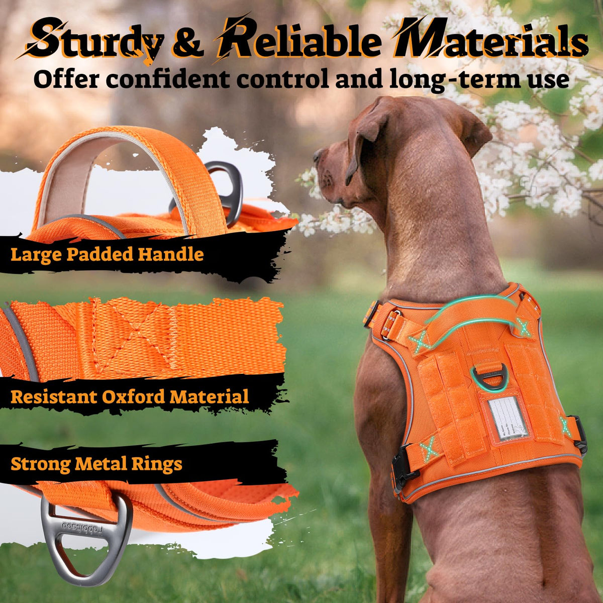 Tactical Dog Harness for Large Dogs (Xl(chest:23.6"-41.8",neck:21.7"-32.3",back:9.1") / Orange)