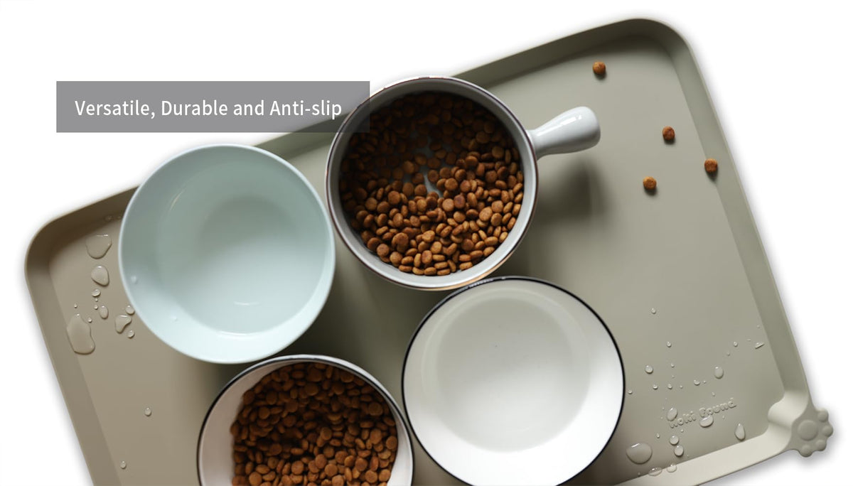 L Silicone Non Slip Pet Dog Cat Bowl Mats (22" x 14" / Cream Green)