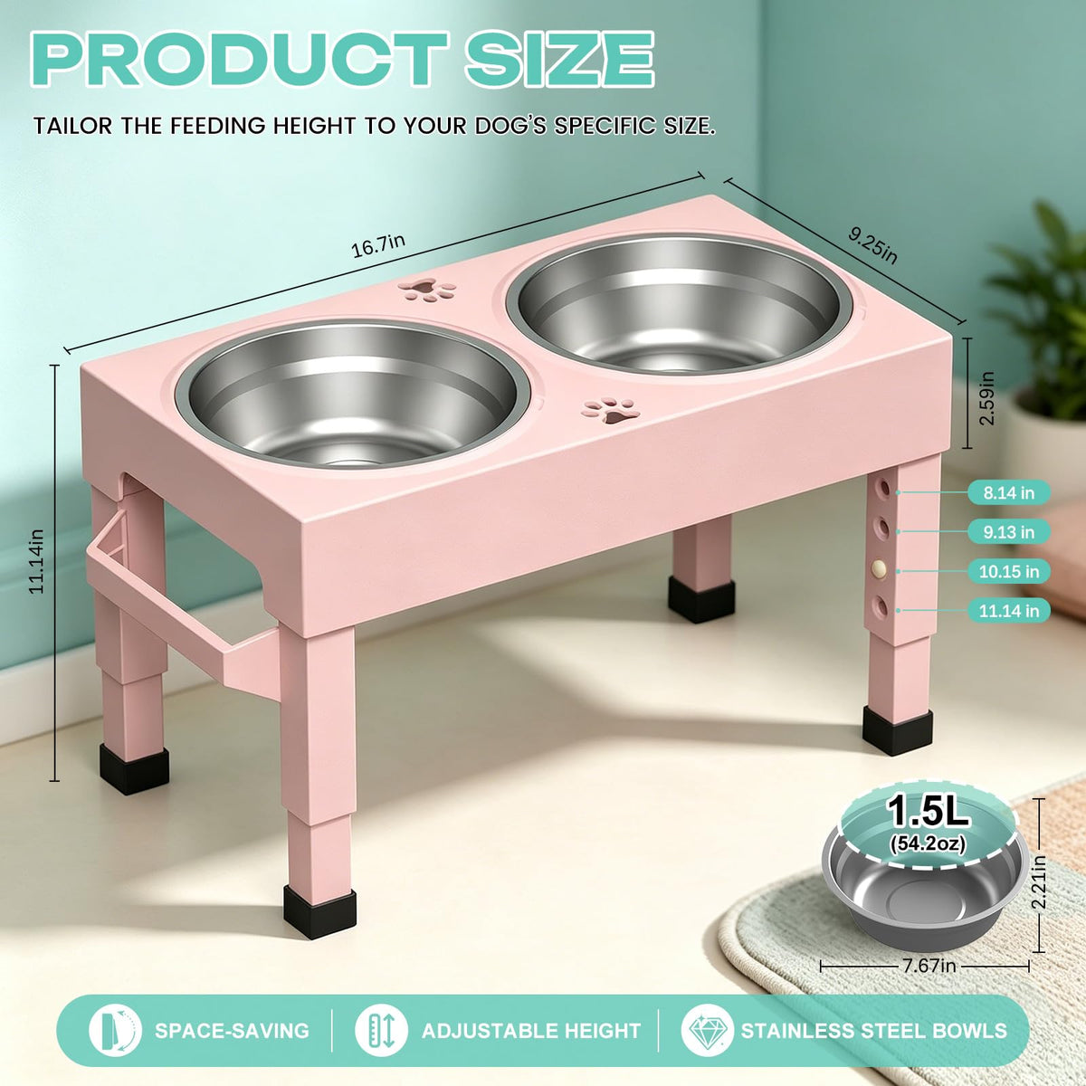 Elevated Dog Bowls Stand Large Breed (Pink)