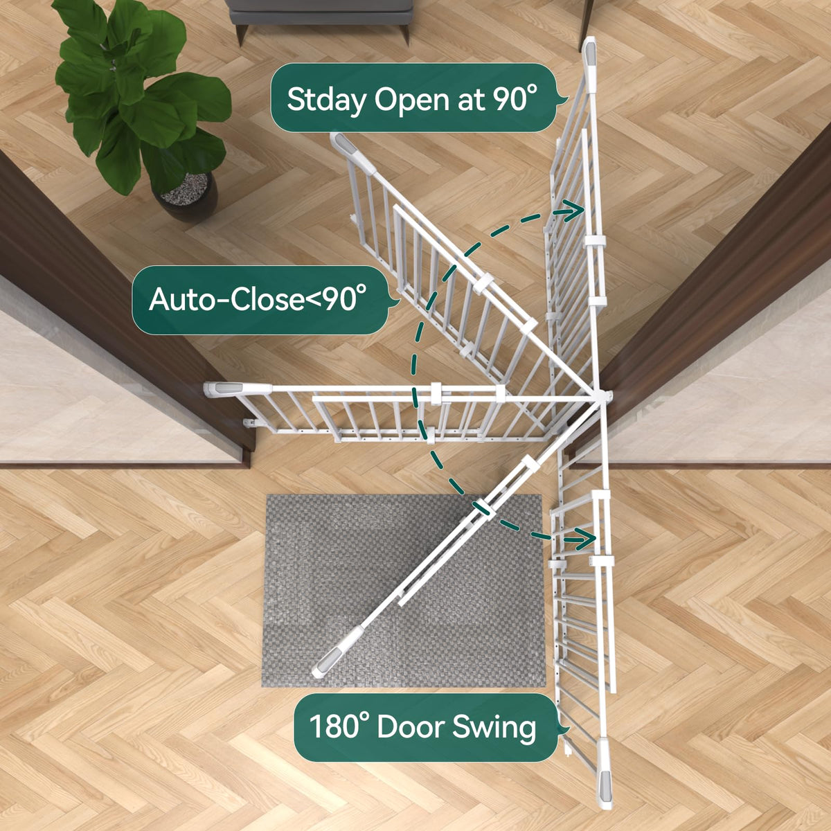 31.5 55" No Bottom Bar Baby Gate Extra Wide (*White / 28" H, 31.5-55" W- Extra Wide)
