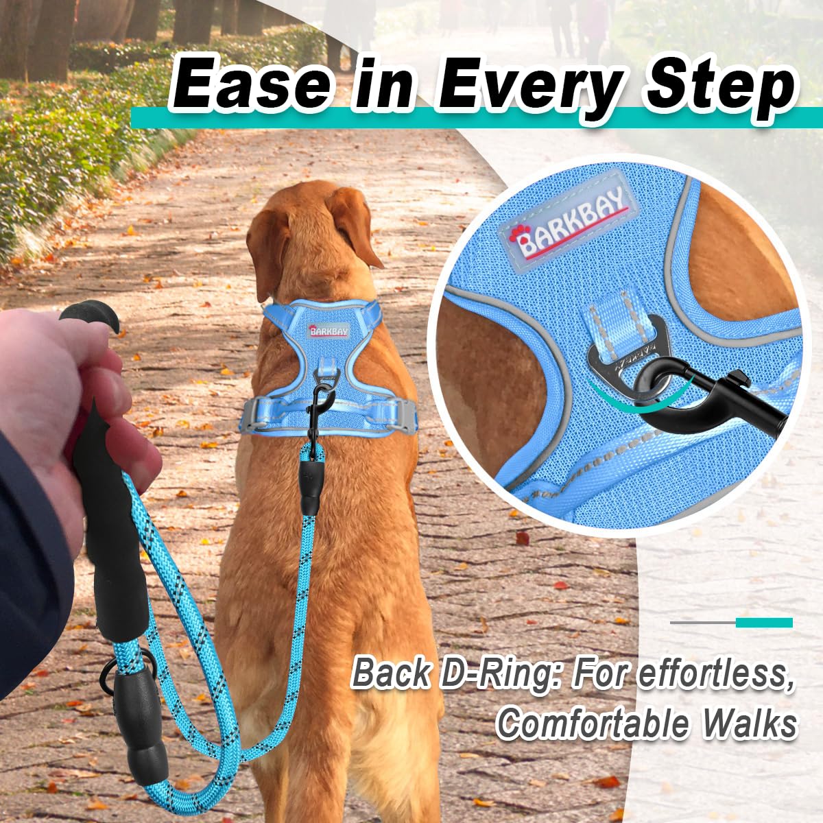 Dog Harness for Large Dog No Pull Mesh 2 Clips Dog Vest (Blue-Mesh / Large)