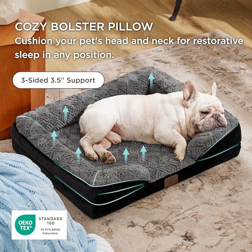 Orthopedic Dog Bed Medium Size Dogs (Plush-Black / 28"l X 23"w X 6.5"th)
