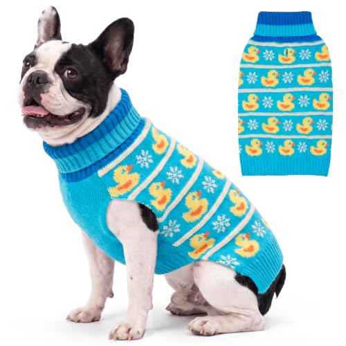 Dog Sweater for Small Dogs Turtleneck Thick Knit Pullover (Medium (7-11lbs) / Duck)