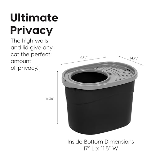 Top Entry Cat Litter Box (Oval / Black w/ Scoop)