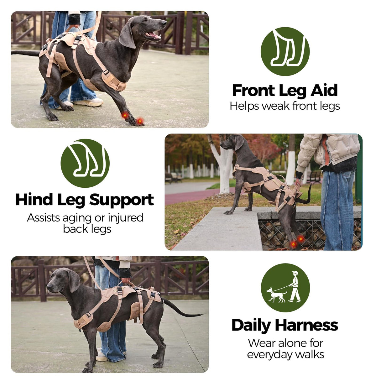 Dog Lift Harness for Large Dogs (Khaki / Large)
