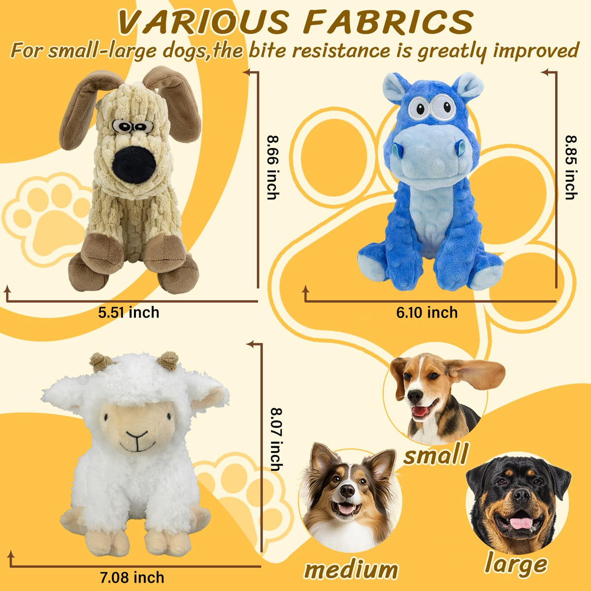 Squeaky Stuffed 3PCS Dog Toys (Blue&Khaki&White)