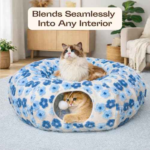 Indoor Cat Tunnel with Donut Bed (Blue Blossom)