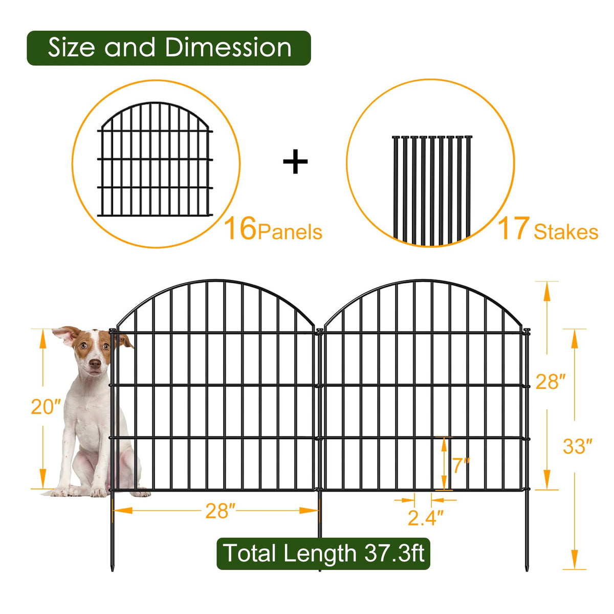Metal Garden Fence 28 in x 37.3 ft (28"Hx37.3ft (16Panels))