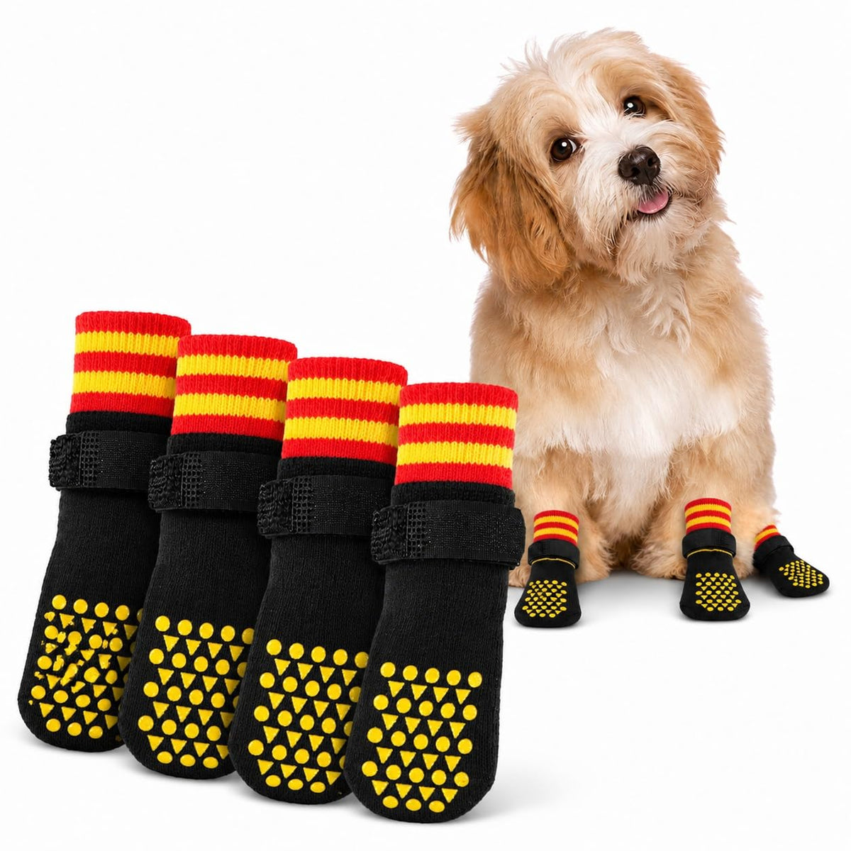 2 Pairs Anti Slip Dog Socks with Grips (S(paw width: 1.89"） / Black)