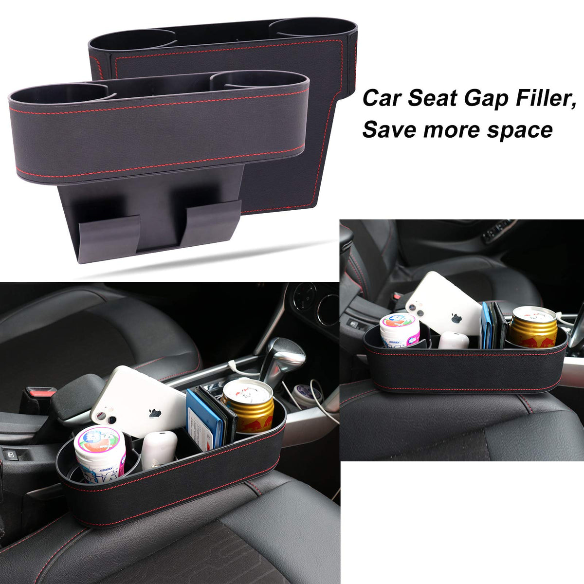 Car Console Side Seat Gap Organizer with Cup Holder (UGBD-Black)