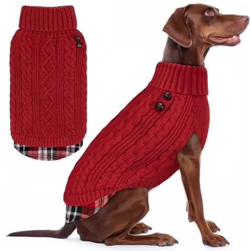 Dog Sweater for Medium Large Dogs Turtleneck Thick Knit Pullover (XX-Large (35-60lbs) / 2# Red)