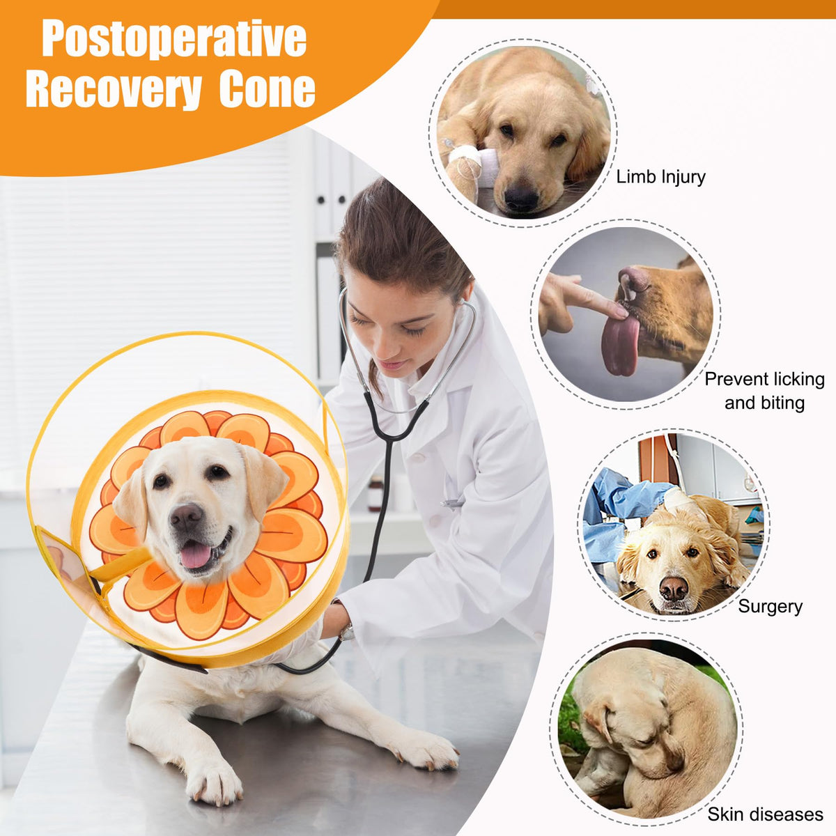 Inflatable Dog Cone Collar with Enhanced Anti (Medium+ / Yellow Flower)