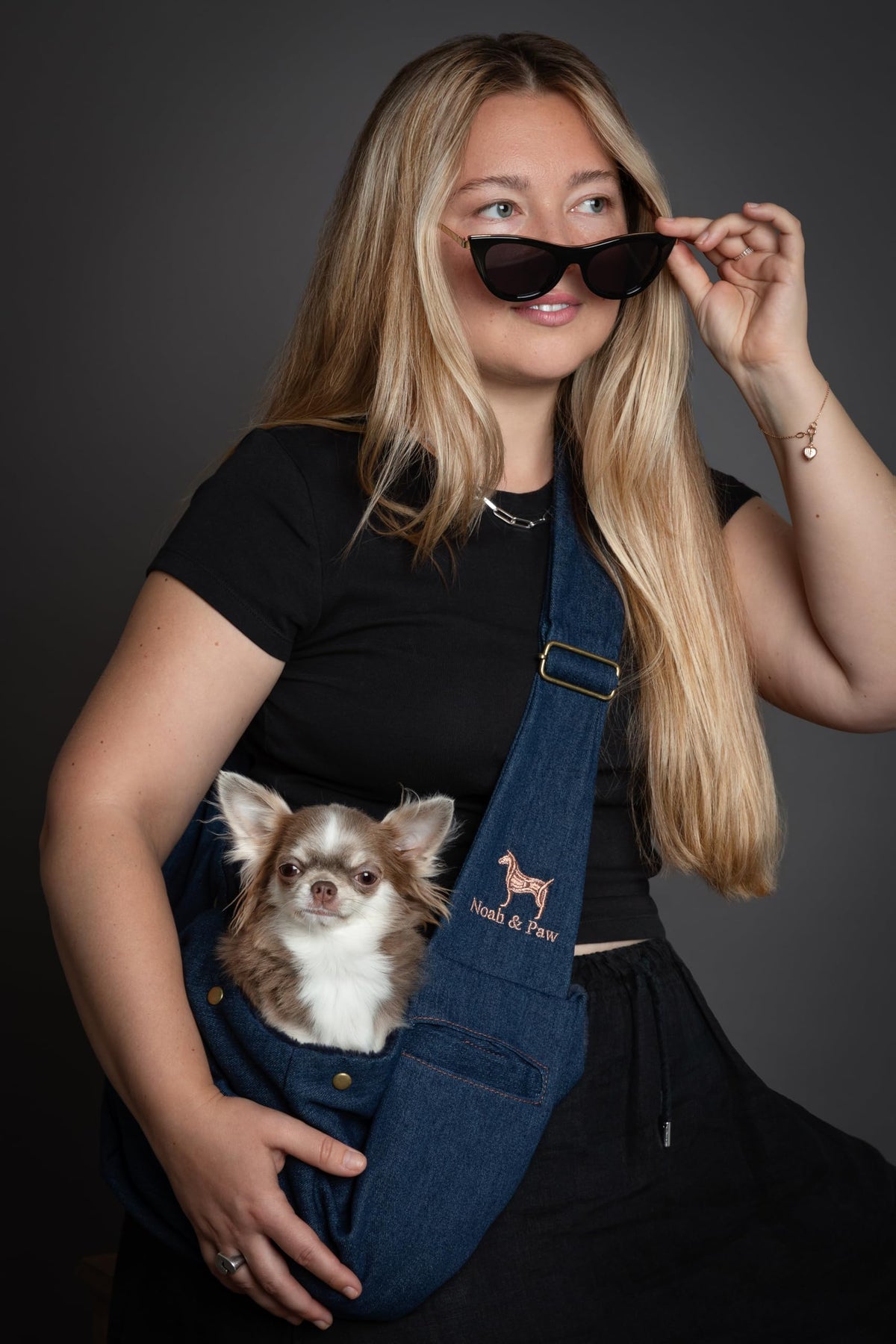 Dog Sling Carrier for Small Dogs 3 (Dark Blue (Denim) / 15.0"L x 6.0"W x 5.5"H)