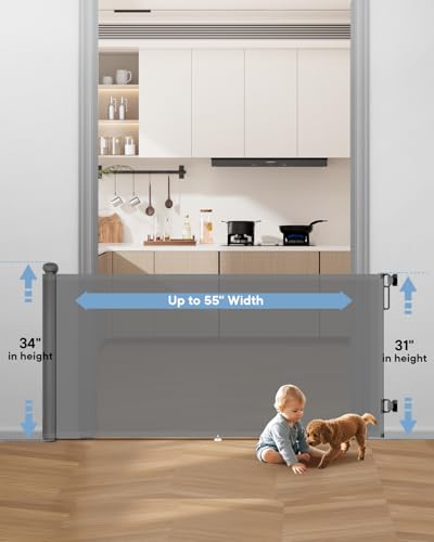 Retractable Baby Gates (Gray / 34" Tall x 55" Wide)