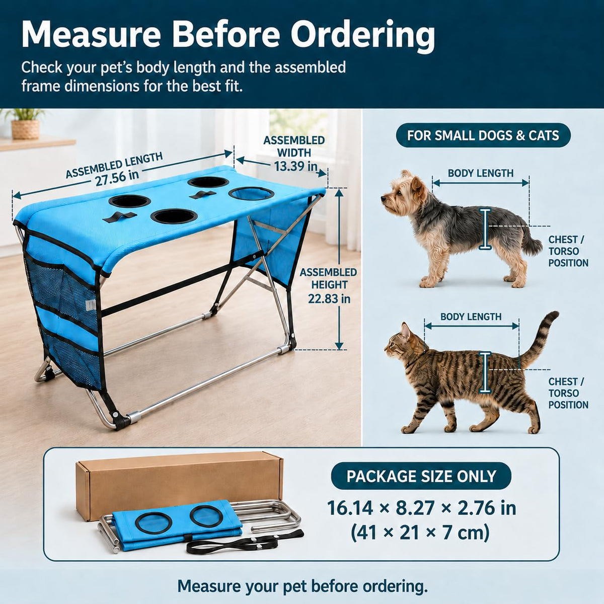 Pet Grooming Hammock with Stand for Small Dogs and Cats (Dark blue)