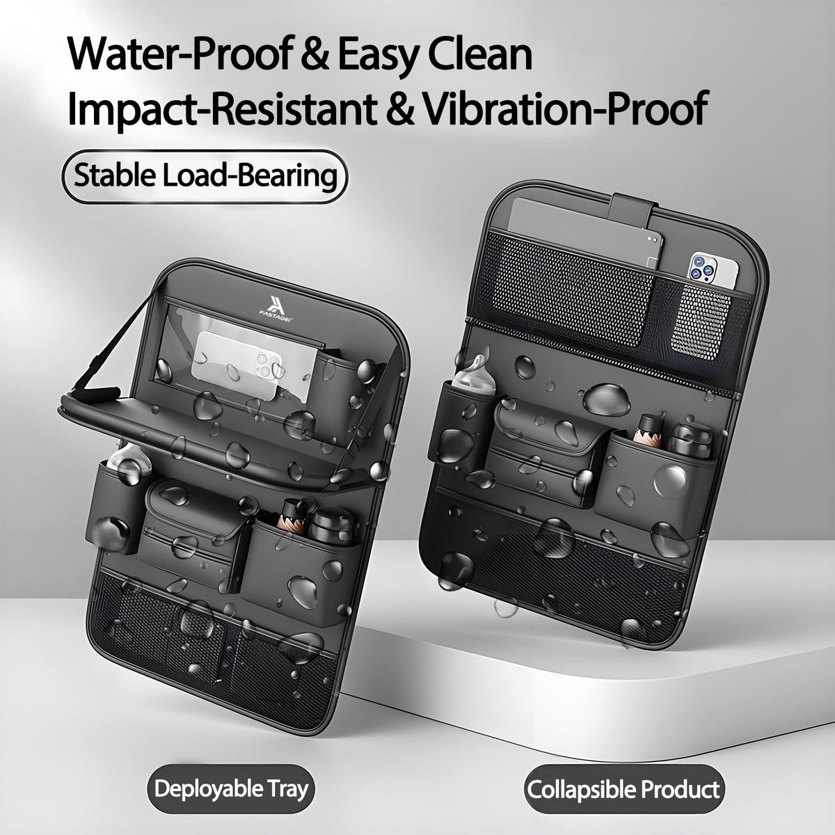 2 Pack Universal Foldable Car Backseat Organizer with Table Tray (2 Pack / Black)