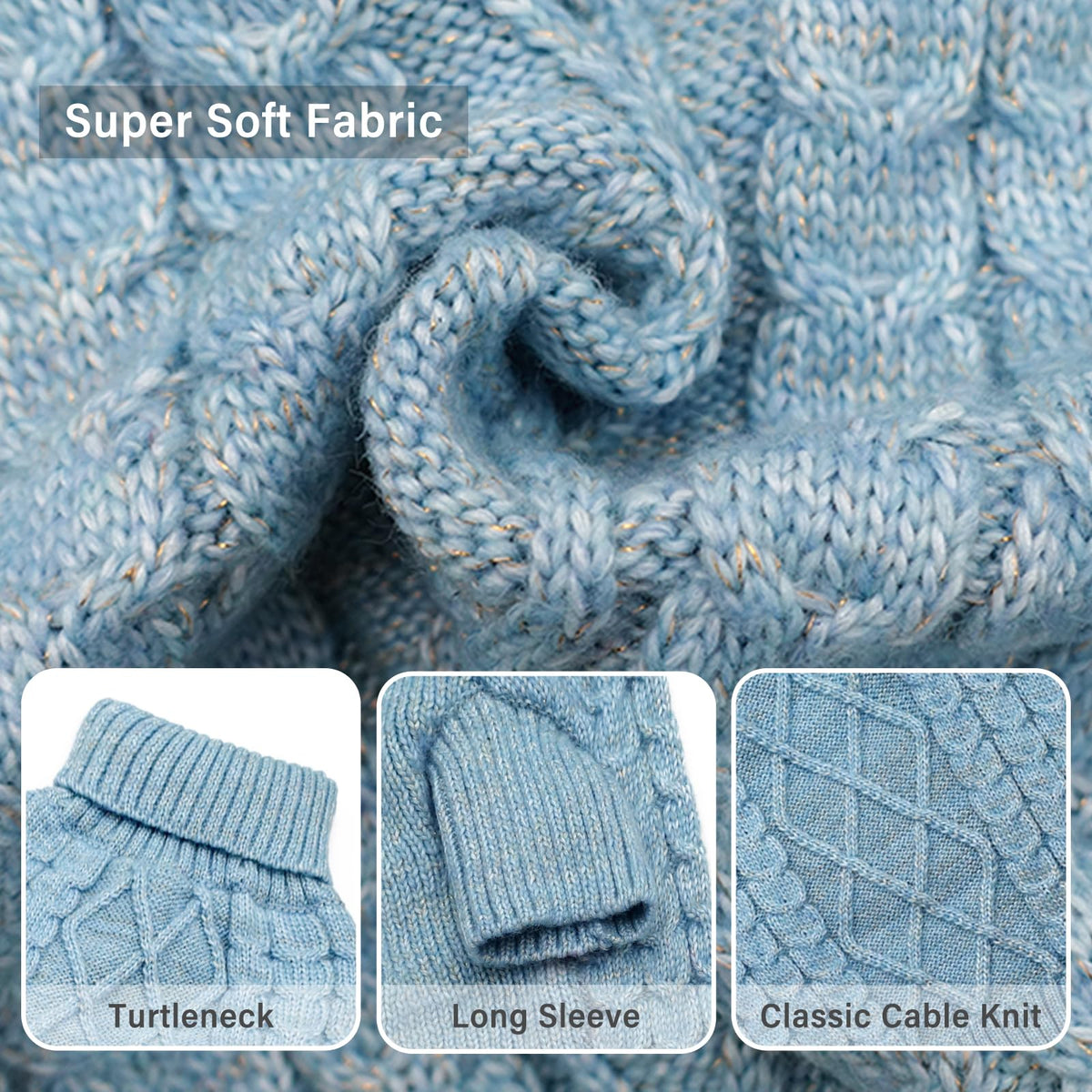 Dog Sweater for Small Dogs Turtleneck Thick Knit with Sleeves (Medium / 08# Blue)