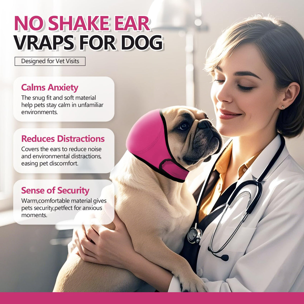 Dog Ear Muff Waterproof Noise Canceling Ear Protection (Pink / Small)