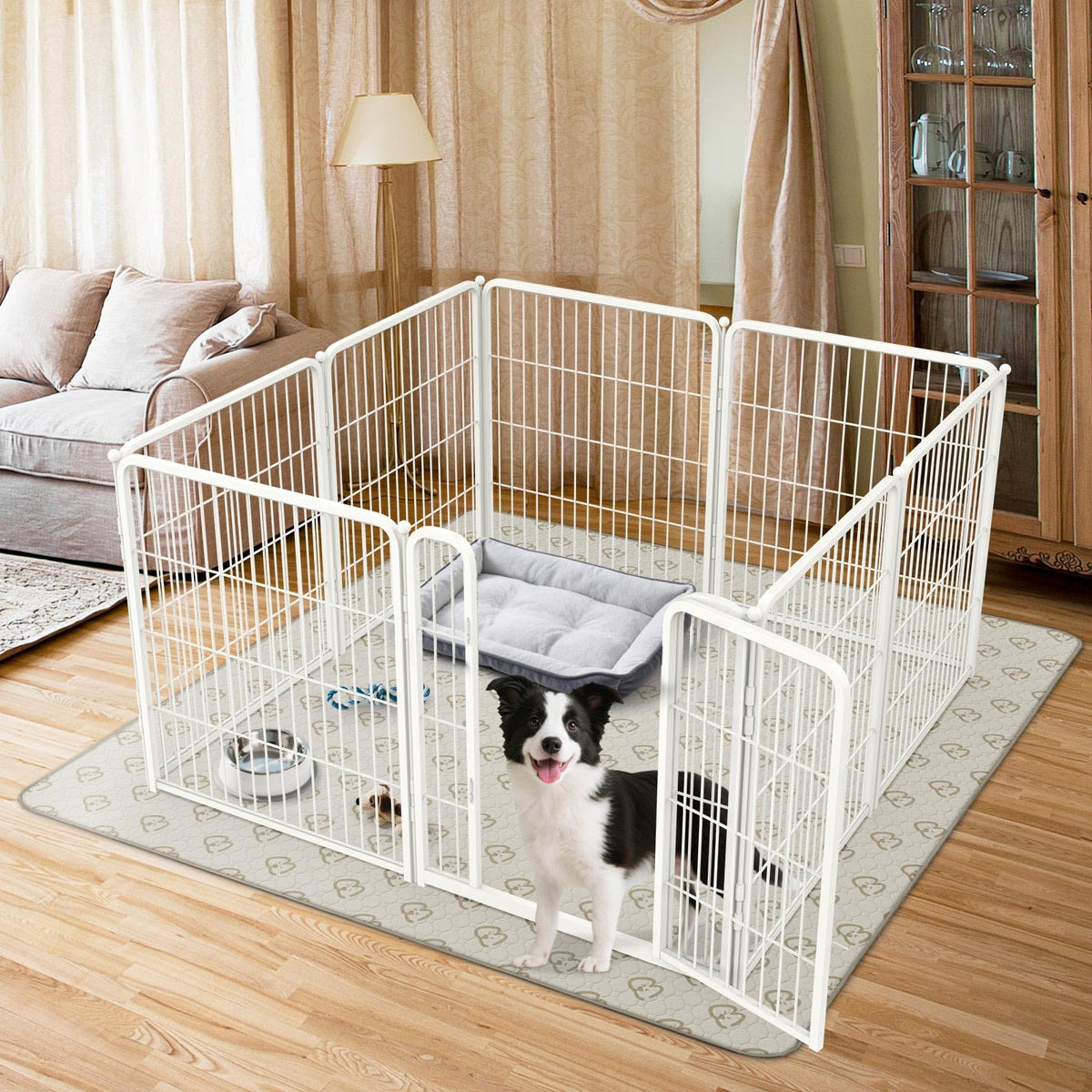 Homeplus Indoor Dog Playpen with Washable Pee Pad (White / 32"H)