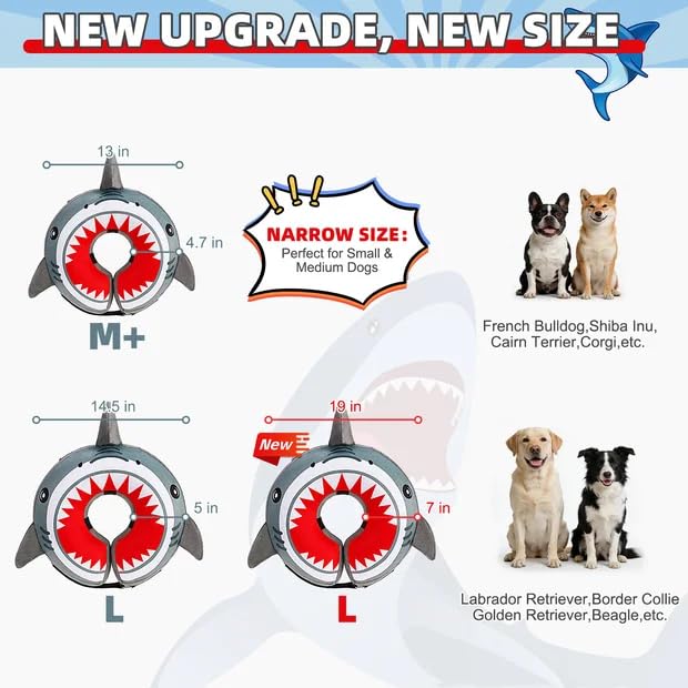 Inflatable Dog Cone Collar Alternative After Surgery (Grey Shark / M+ (Neck:13-15in))