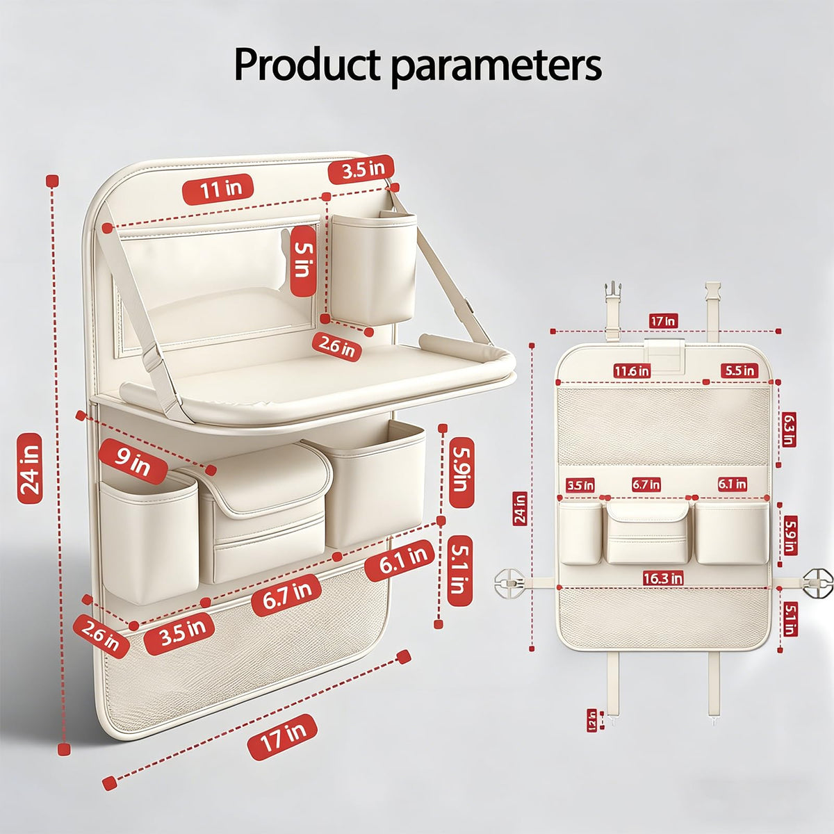 Universal Foldable Car Backseat Organizer with Table Tray (1 Pack / Beige)