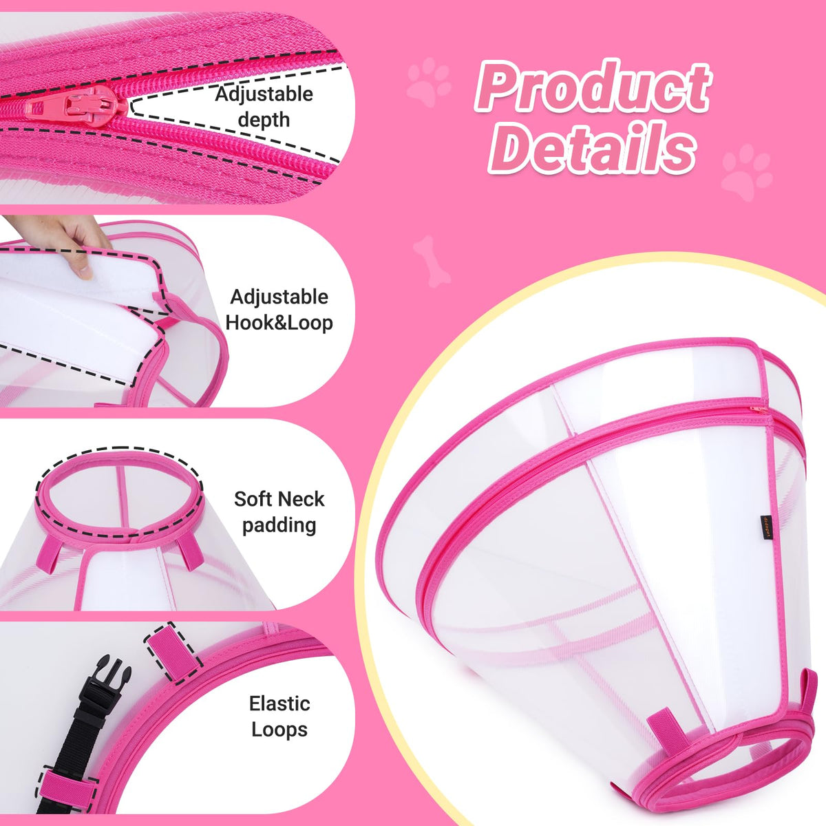 Dog Cone to Stop Licking (Hot Pink / S(Neck: 10"-11.75"))